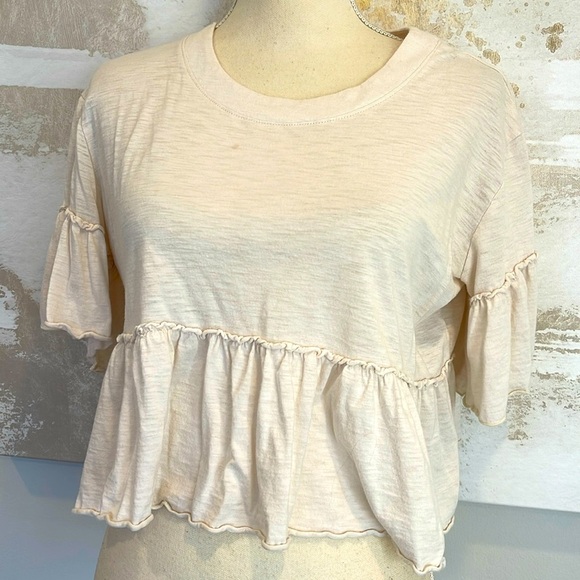 Altar’d State Cream Flirty Ruffle Crop Top Size Medium - Picture 1 of 6
